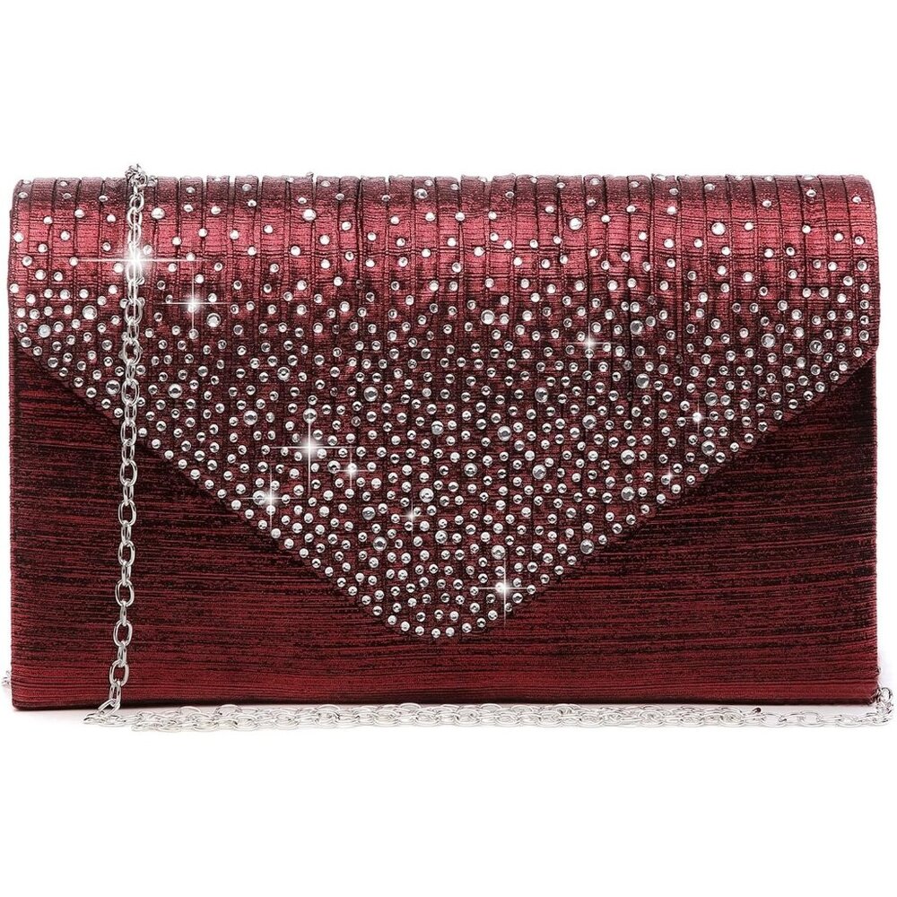 ⚡Women's Magnetic Closure Chain Strap Crossbody Envelope Red Clutch Handbag